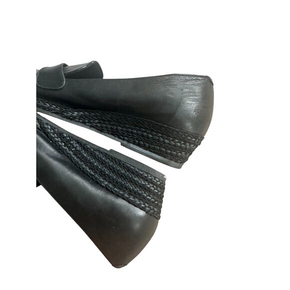 ANDRE ASSOUS Black Leather Low Loafers Wedges Size 8.5 - Picture 3 of 6